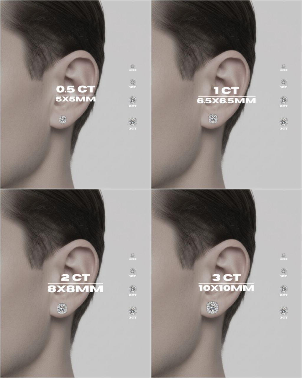 Orecchini Square Halo Cut (Argento & Moissanite)