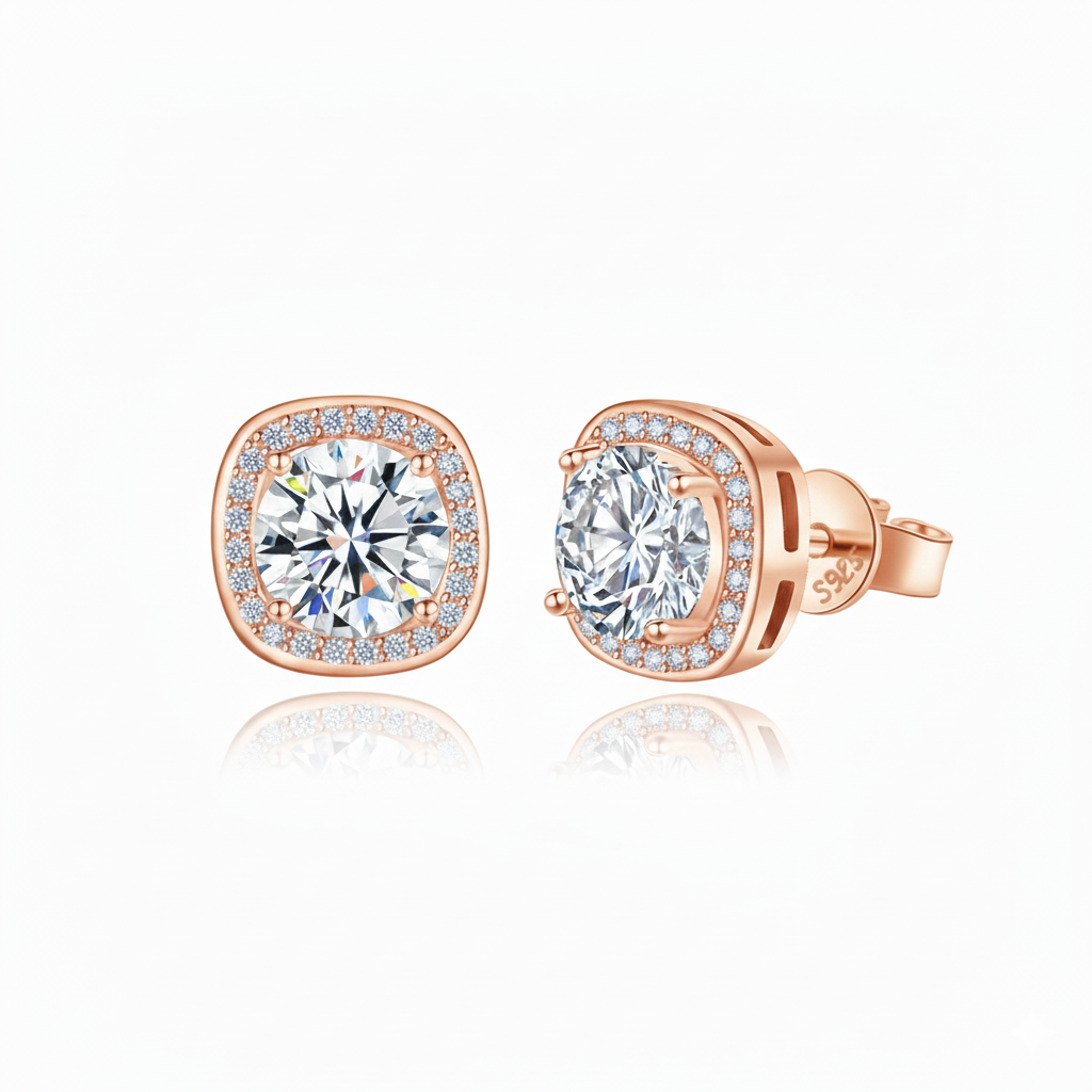 Orecchini Square Halo Cut (Argento & Moissanite)