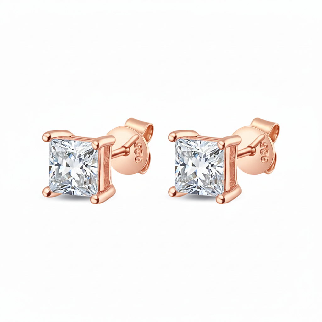 Orecchini Princess Cut (Argento & Moissanite)