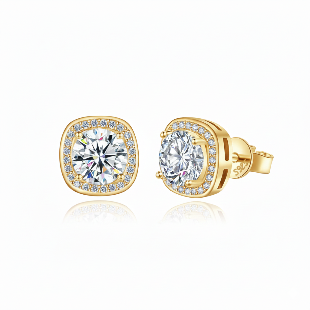 Orecchini Square Halo Cut (Argento & Moissanite)